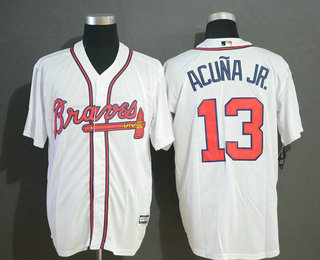 Men's Atlanta Braves #13 Ronald Acuna Jr. White Home Stitched MLB Cool Base Jersey