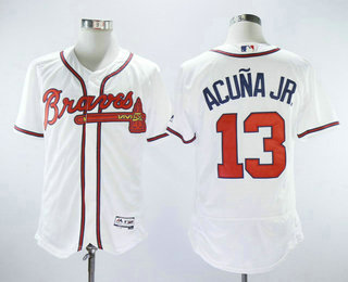 Men's Atlanta Braves #13 Ronald Acuna Jr. White Home Stitched MLB Flex Base Jersey