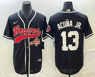 Men's Atlanta Braves #13 Ronald Acuna Jr Black Cool Base Stitched Baseball Jersey 01