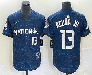 Men's Atlanta Braves #13 Ronald Acuna Jr Number Royal 2023 All Star Cool Base Stitched Baseball Jersey