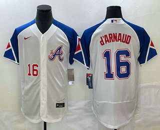 Men's Atlanta Braves #16 Travis dArnaud Number White 2023 City Connect Flex Base Stitched Jersey 12