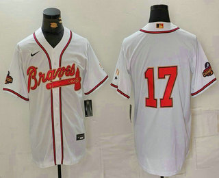 Men's Atlanta Braves #17 Andy Messersmith White Gold World Series Champions Cool Base Stitched Jersey