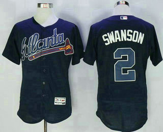 Men's Atlanta Braves #2 Dansby Swanson Navy Blue Stitched MLB 2016 Majestic Flex Base Jersey