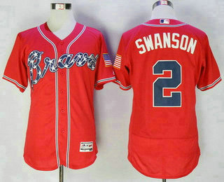 Men's Atlanta Braves #2 Dansby Swanson Red Stitched MLB 2016 Majestic Flex Base Jersey