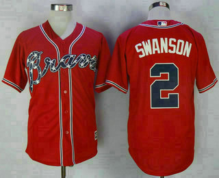 Men's Atlanta Braves #2 Dansby Swanson Red Stitched MLB Majestic Cool Base Jersey