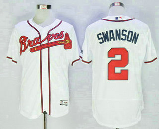 Men's Atlanta Braves #2 Dansby Swanson White Home Stitched MLB 2016 Majestic Flex Base Jersey