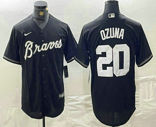 Men's Atlanta Braves #20 Marcell Ozuna Black Cool Base Stitched Baseball Jersey
