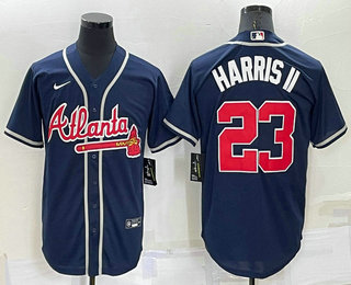 Men's Atlanta Braves #23 Michael Harris II Navy Blue Stitched MLB Cool Base Nike Jersey