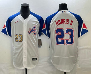 Men's Atlanta Braves #23 Michael Harris II Number White 2023 City Connect Flex Base Stitched Baseball Jersey 01