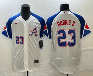 Men's Atlanta Braves #23 Michael Harris II Number White 2023 City Connect Flex Base Stitched Baseball Jersey 02