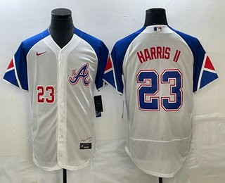 Men's Atlanta Braves #23 Michael Harris II Number White 2023 City Connect Flex Base Stitched Baseball Jersey 03