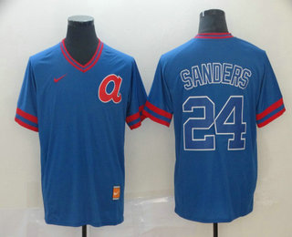 Men's Atlanta Braves #24 Deion Sanders Blue Nike Cooperstown Collection Legend V Neck Jersey