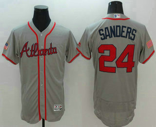 Men's Atlanta Braves #24 Deion Sanders Gray Fashion Stars & Stripes 2016 Flexbase MLB Independence Day Jersey