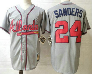 Men's Atlanta Braves #24 Deion Sanders Gray Throwback Cool Base Jersey