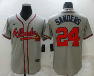 Men's Atlanta Braves #24 Deion Sanders Grey Stitched MLB Cool Base Nike Jersey