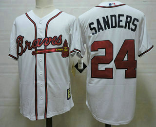 Men's Atlanta Braves #24 Deion Sanders Home white Cool Base Baseball Jersey