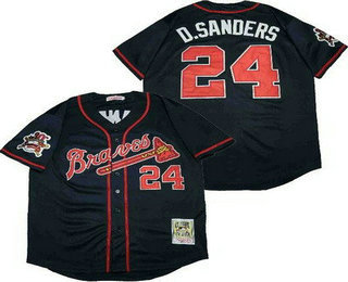 Men's Atlanta Braves #24 Deion Sanders Navy Throwback Jersey