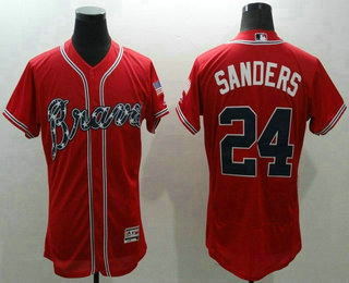 Men's Atlanta Braves #24 Deion Sanders Red Flexbase 2016 MLB Player Jersey