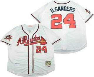 Men's Atlanta Braves #24 Deion Sanders White Throwback Jersey