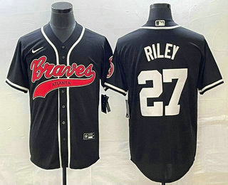 Men's Atlanta Braves #27 Austin Riley Black Cool Base Stitched Baseball Jersey 01