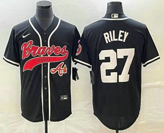 Men's Atlanta Braves #27 Austin Riley Black Cool Base Stitched Baseball Jersey 02