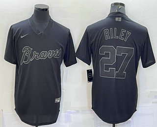 Men's Atlanta Braves #27 Austin Riley Black Pullover Turn Back The Clock Stitched Cool Base Jersey