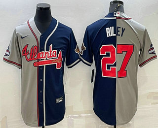 Men's Atlanta Braves #27 Austin Riley Grey Navy Blue Two Tone Stitched Nike Jersey