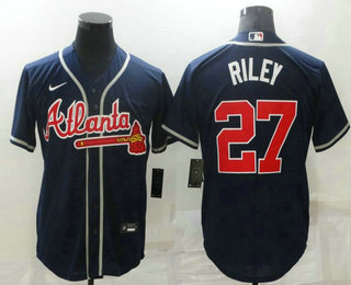 Men's Atlanta Braves #27 Austin Riley Navy Blue Stitched MLB Cool Base Nike Jersey