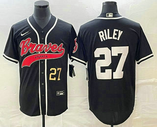 Men's Atlanta Braves #27 Austin Riley Number Black Cool Base Stitched Baseball Jersey 01