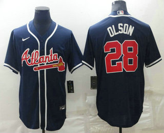 Men's Atlanta Braves #28 Matt Olson Navy Blue Stitched MLB Cool Base Nike Jersey