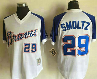 Men's Atlanta Braves #29 John Smoltz 1974 White Stitched MLB Throwback Jersey By Mitchell & Ness