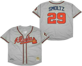 Men's Atlanta Braves #29 John Smoltz Gray 1995 Throwback Jersey