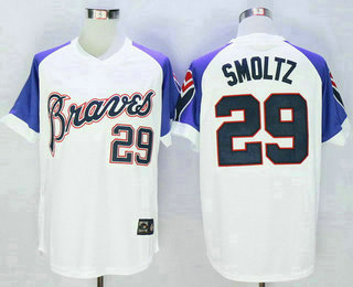 Men's Atlanta Braves #29 John Smoltz Retired White 1973 Majestic Cooperstown Collection Throwback Jersey