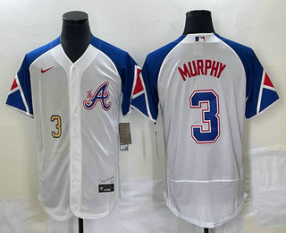 Men's Atlanta Braves #3 Dale Murphy Number White 2023 City Connect Flex Base Stitched Jersey 01