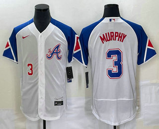 Men's Atlanta Braves #3 Dale Murphy Number White 2023 City Connect Flex Base Stitched Jersey 02