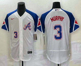 Men's Atlanta Braves #3 Dale Murphy Number White 2023 City Connect Flex Base Stitched Jersey 03