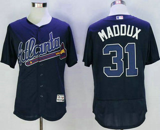 Men's Atlanta Braves #31 Greg Maddux Retired Navy Blue Road Stitched MLB 2016 Majestic Flex Base Jersey