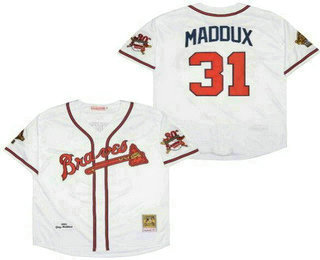 Men's Atlanta Braves #31 Greg Maddux White 1995 Throwback Jersey