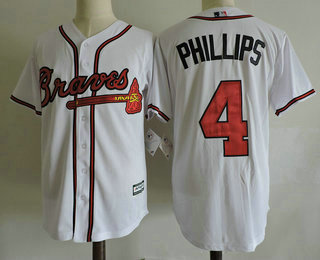 Men's Atlanta Braves #4 Brandon Phillips White Home Stitched MLB Majestic Cool Base Jersey