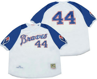 Men's Atlanta Braves #44 Hank Aaron 1974 White Stitched MLB Throwback Jersey By Mitchell & Ness