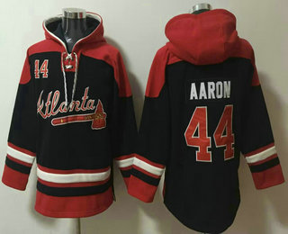 Men's Atlanta Braves #44 Hank Aaron Black Ageless Must Have Lace Up Pullover Hoodie