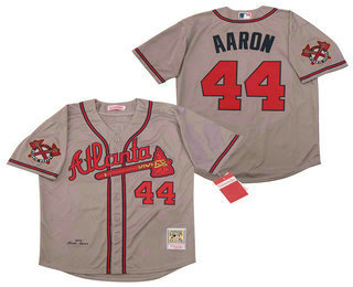 Men's Atlanta Braves #44 Hank Aaron Gray Road Throwback 1974 Stitched MLB Mitchell & Ness Jersey