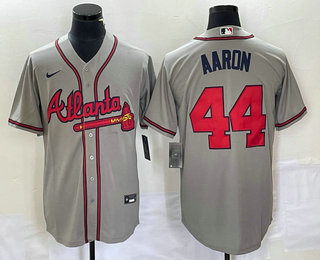 Men's Atlanta Braves #44 Hank Aaron Grey Stitched Cool Base Nike Jersey 02