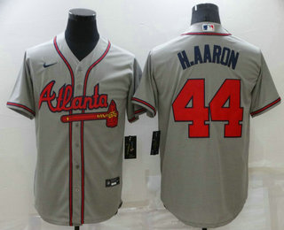 Men's Atlanta Braves #44 Hank Aaron Grey Stitched MLB Cool Base Nike Jersey