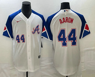 Men's Atlanta Braves #44 Hank Aaron Number White 2023 City Connect Cool Base Stitched Jersey 11