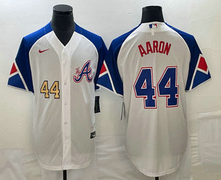 Men's Atlanta Braves #44 Hank Aaron Number White 2023 City Connect Cool Base Stitched Jersey 12