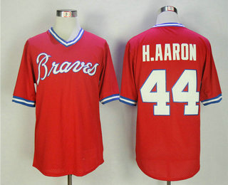 Men's Atlanta Braves #44 Hank Aaron Red Mesh Batting Practice 1980 Throwback Jersey By Mitchell & Ness