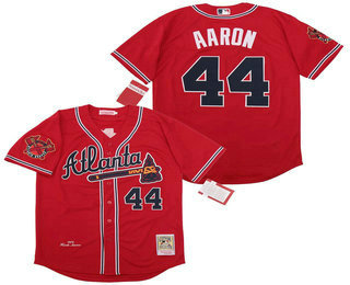 Men's Atlanta Braves #44 Hank Aaron Red Throwback 1974 Stitched MLB Mitchell & Ness Jersey