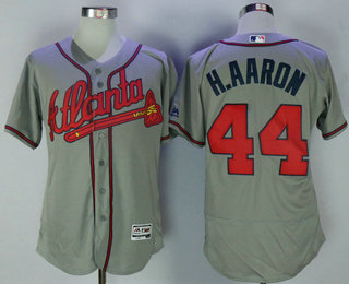 Men's Atlanta Braves #44 Hank Aaron Retired Gray Road Stitched MLB Majestic Flex Base Jersey