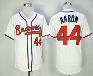 Men's Atlanta Braves #44 Hank Aaron White 1974 Cooperstown Collection Stitched MLB Throwback Jersey By Mitchell & Ness